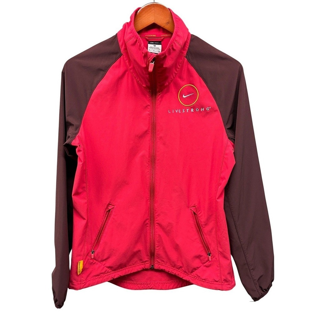 Nike Livestrong Dri-Fit Running Jacket Womens S Pink Colorblock Lightweight Zip